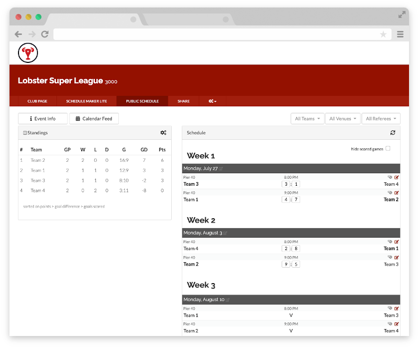 3 Team Round Robin Schedule Generator